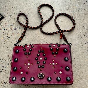 Coach Western Rivets Dinky Crossbody In Bordeaux Red Leather